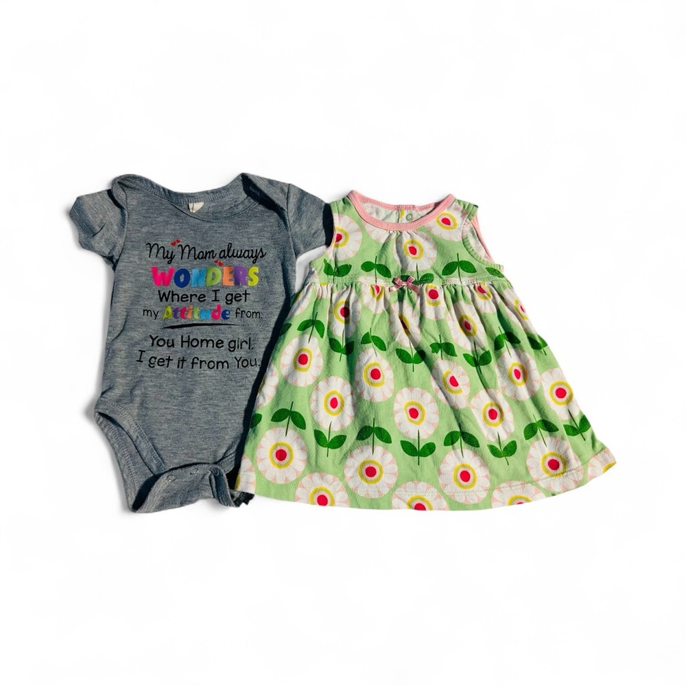 Carter's Gray Bodysuit and Green Floral Dress Set